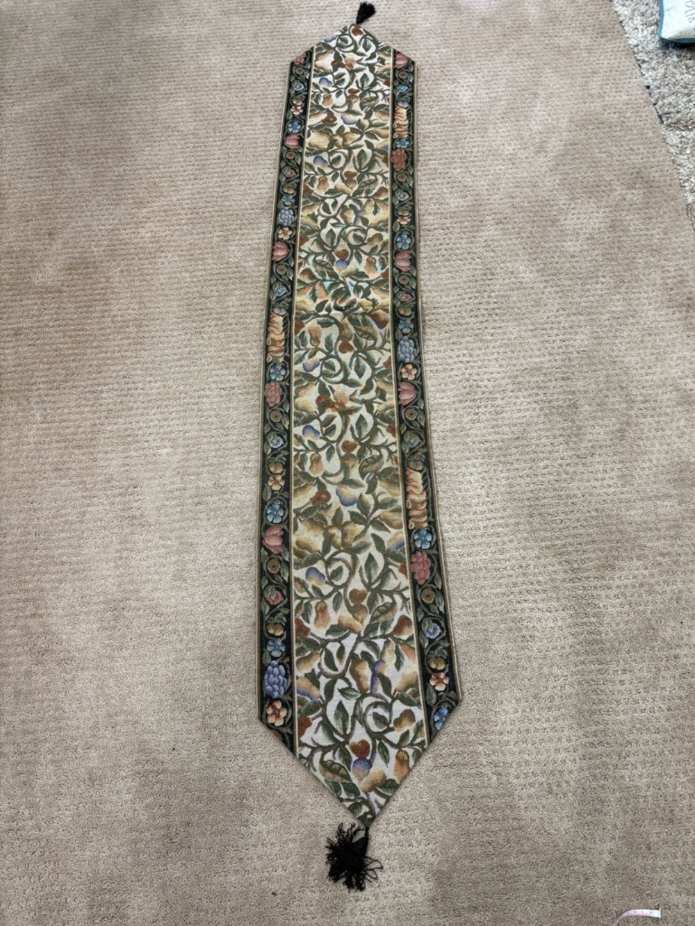 Old World Floral Vine Tapestry Table Runner with Tassels 68x12